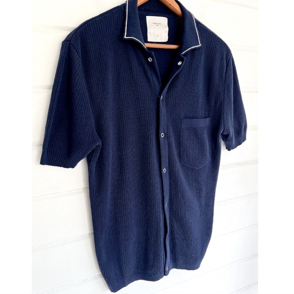 PERCIVAL Pablo Cuban Knit Short Sleeved Shirt - Navy - S - Picture 4 of 9